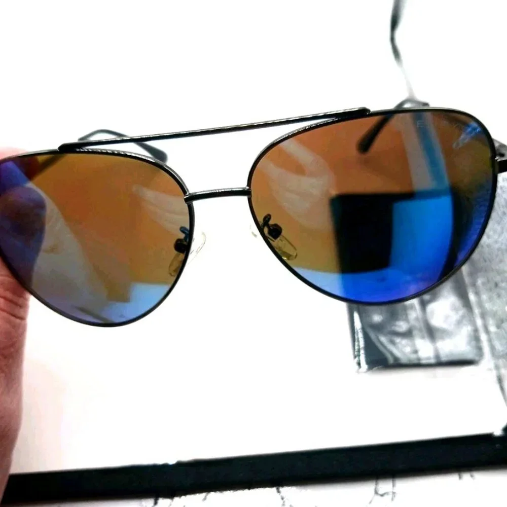 Aviation Style Sunglasses Metal Frame Blue Mirror Lenses UV400 New Unisex